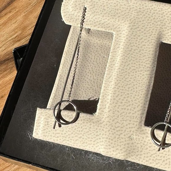 Sterling Silver Drop Hoop Earrings - Picture 4 of 6